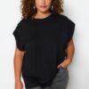 Trendyol Curve Black Crew Neck Basic 100% Cotton Knitted Plus Size Blouse