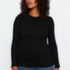 Trendyol Curve Black Crew Neck Plain Bodycone Ribbed Knitted Blouse