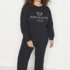Trendyol Curve Black Crew Neck Printed Knitted Tracksuit Set