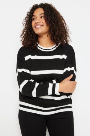 Trendyol Curve Black Crew nyakcsíkos kötöttáru pulóver