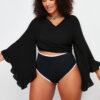 Trendyol Curve Black Crop Sleeve Ruffle Flounce Double Breasted Neck Beach Wear Blouse