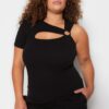 Trendyol Curve Black Cut-Out Detailed Knitted Plus Size Blouse