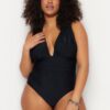 Trendyol Curve Black Deep V hátsó kereszt-helyreállítási fürdőruha
