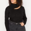 Trendyol Curve Black Detachable Collar Thin Knitwear Sweater