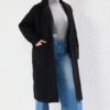 Trendyol Curve Black Double Breasted Closure Lined Coat