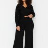 Trendyol Curve Black Double Breasted Knitwear Top and Bottom Set