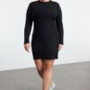 Trendyol Curve Black Fitted Winter Knitted Plus Size Dress