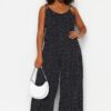 Trendyol Curve Black Floral Pattern Woven Jumpsuit
