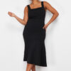 Trendyol Curve Black Flounce Detailed Midi 100% Cotton Knitted Dress