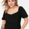 Trendyol Curve Black Heart Neck Balloon Sleeve Knitted Blouse