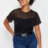 Trendyol Curve Black Heart Neck Mesh Detailed Knitted Blouse