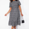 Trendyol Curve Black High Collar Animal Patterned Balloon Sleeve Long Woven Dress