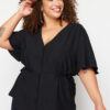 Trendyol Curve Black Knitted V-Neck Tiered Blouse