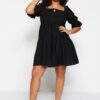 Trendyol Curve Black Lace-Up részletesen szőtt ruha