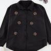 Trendyol Curve Black Large Size Stone Embroidered Poplin Shirt