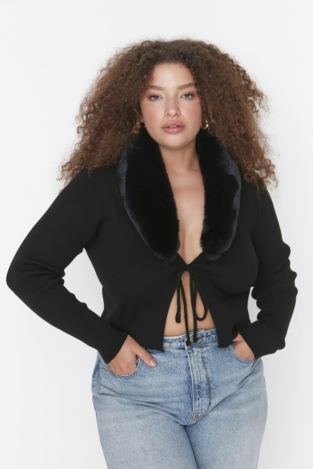 Trendyol Curve Black Levehető mű für Detailed kötött finom kötött Cardigan