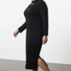 Trendyol Curve Black Maxi Length Zipper Collar Knitted Sweatshirt Dress