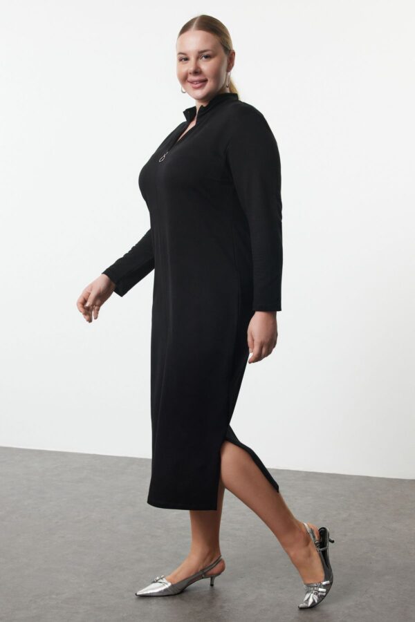 Trendyol Curve Black Maxi Length Zipper Collar Knitted Sweatshirt Dress
