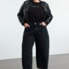 Trendyol Curve Black More Sustainable Stitch Detailed High Waist Balloon Jeans