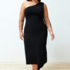 Trendyol Curve Black One Shoulder Asymmetric Knitted Dress