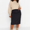 Trendyol Curve Black Parachute Midi Woven Skirt