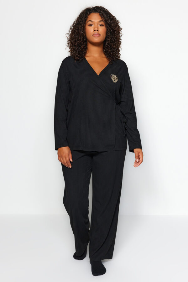 Trendyol Curve Black Plain Jersey Homewear Plus Size Pajama Set