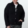 Trendyol Curve Black Polo Collar Boucle Knit Cardigan