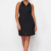 Trendyol Curve Black Polo Collar Striped Mini 100% Cotton Knitted Plus Size Dress