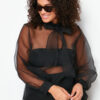 Trendyol Curve Black Sheer Look Tulle Blouse