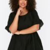 Trendyol Curve Black Short Sleeve Woven Flounce Plus Size Blouse