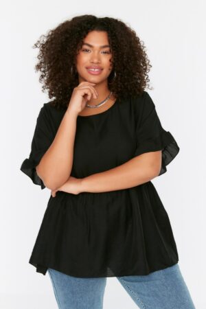 Trendyol Curve Black Short Sleeve Woven Flounce Plus Size Blouse Trendyol Curve Black Short Sleeve Woven Flounce Plus Size Blouse