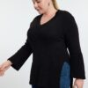 Trendyol Curve Black Side Slit V Neck Knitwear Sweater
