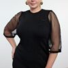 Trendyol Curve Black Sleeves Tulle Midi Length Knitwear Dress