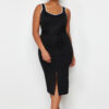 Trendyol Curve Black Slit Detailed Belted Midi Knitted Skirt