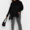 Trendyol Curve Black Slit részletes kötöttáru pulóver