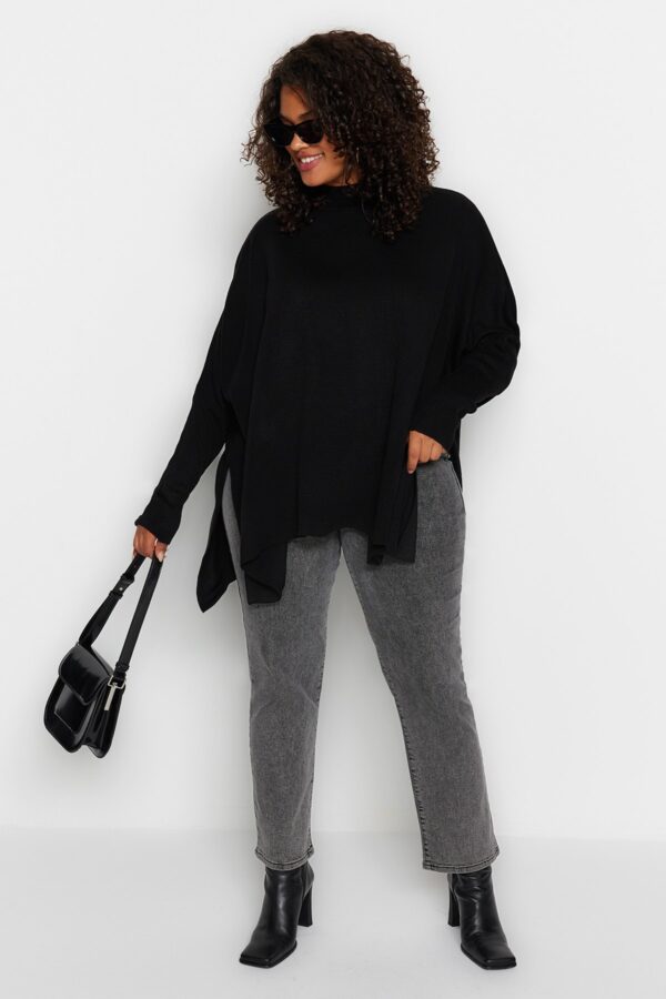 Trendyol Curve Black Slit részletes kötöttáru pulóver