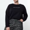 Trendyol Curve Black Slogan Regular Fit Crew Neck Plus Size Sweatshirt