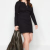 Trendyol Curve Black Snap Collar Bodycone Ribbed Knit Plus Size Dress