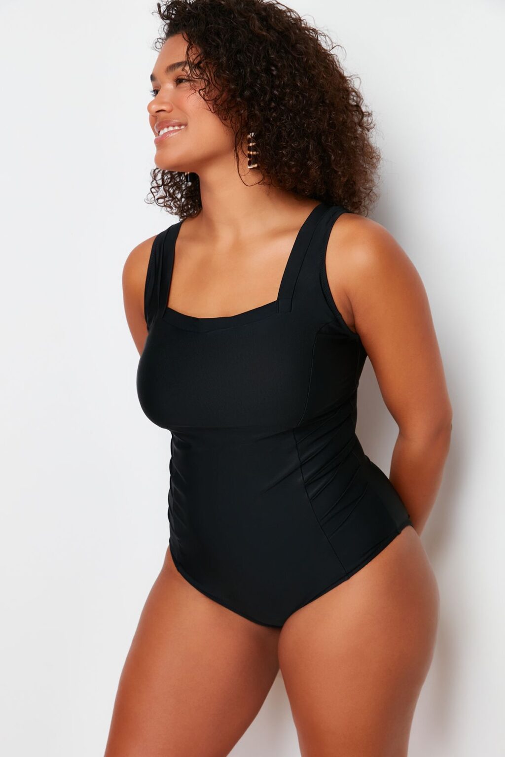 Trendyol Curve Black Square Neck Knitted Swimsuit