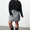 Trendyol Curve Black Stand Collar Zippered Thessaloniki Thin Knitted Sweatshirt