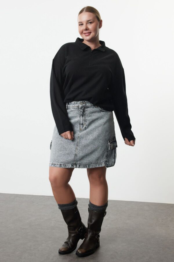 Trendyol Curve Black Stand Collar Zippered Thessaloniki Thin Knitted Sweatshirt