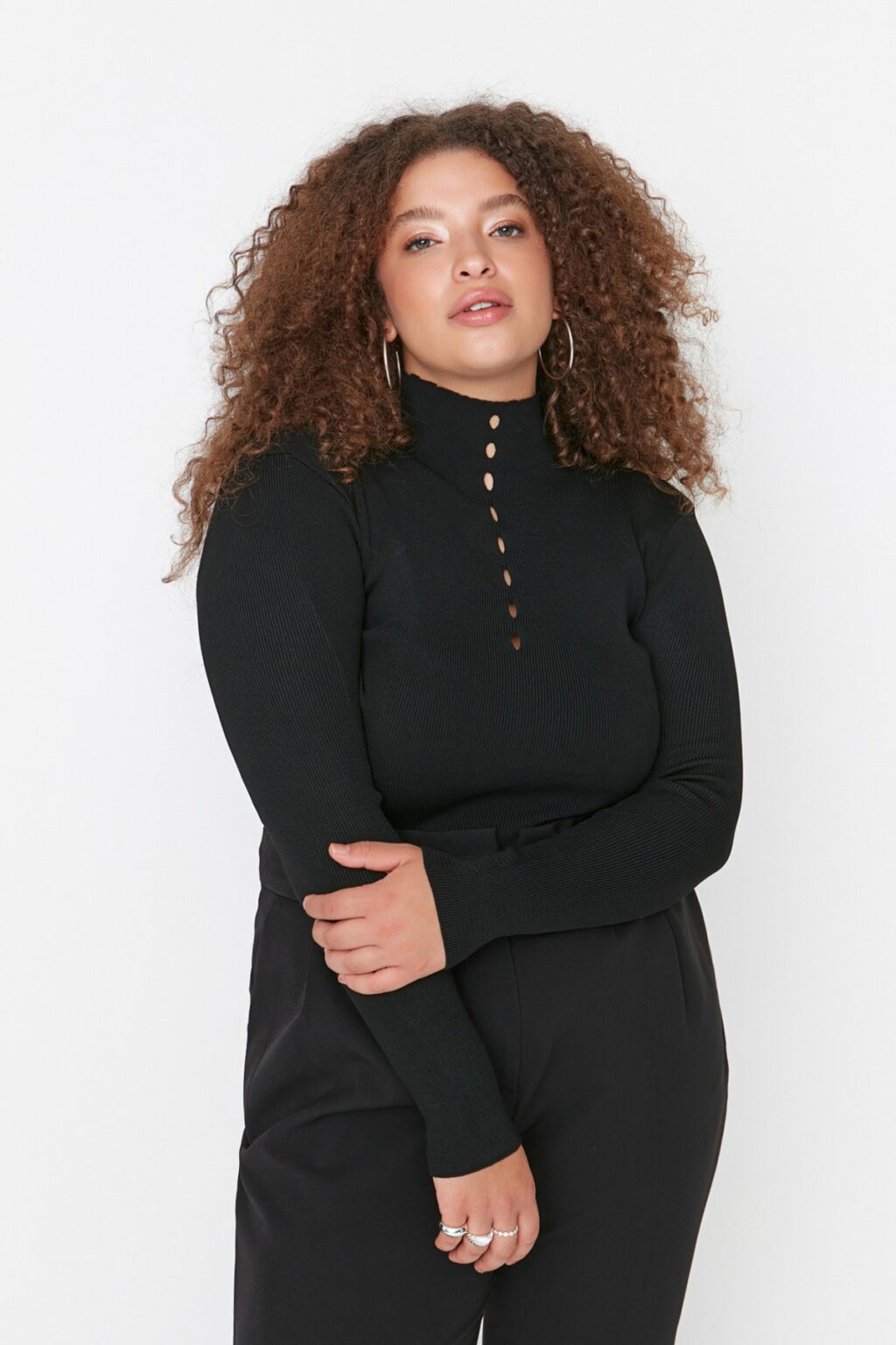 Trendyol Curve Black Stand Up Knitwear Blouse