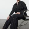 Trendyol Curve Black Stone Embroidered Elastic Waist Woven Plus Size Shirt-Pants Bottom-Top Set