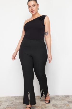 Trendyol Curve Black Stone részletes Finike szőtt nadrág