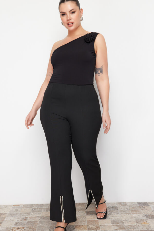 Trendyol Curve Black Stone részletes Finike szőtt nadrág
