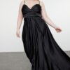 Trendyol Curve Black Strap Double Breasted Neck A-Cut Maxi Woven Evening Dress/Evening/Graduation/Engagement Dress