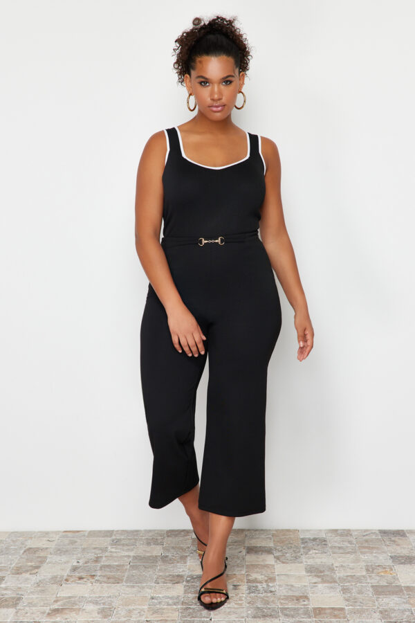 Trendyol Curve Black Stripe Detailed Square Neck Bodycon Knit Blouse