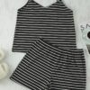 Trendyol Curve Black Striped Thin Strap Knitted Pajama Set