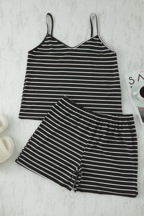 Trendyol Curve Black Striped Thin Strap Knitted Pajama Set