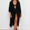 Trendyol Curve Black Tasseled Viscose Beachwear Woven Hem Plus Size Kimono&Caftan